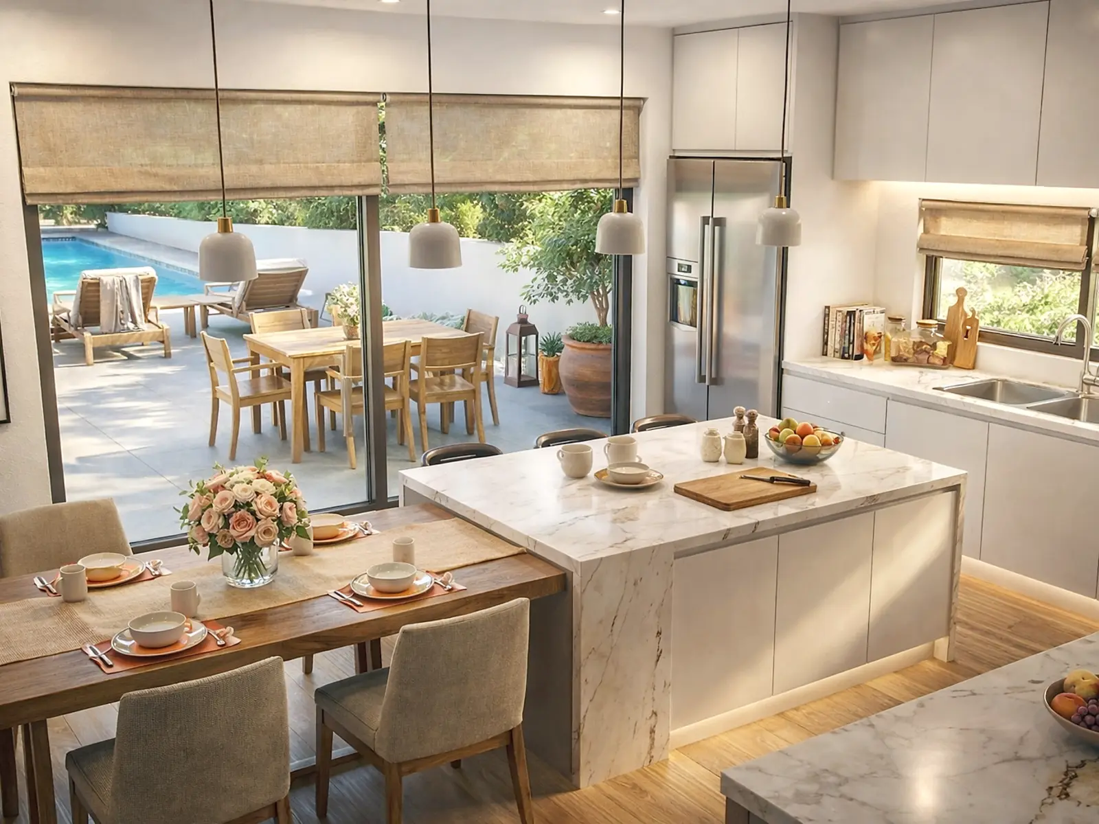 Render 3D de una cocina residencial